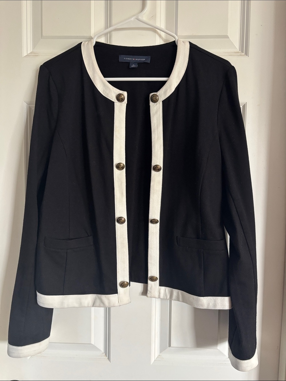 Tommy Hilfiger Black Blazer with White Trim and Gold Buttons